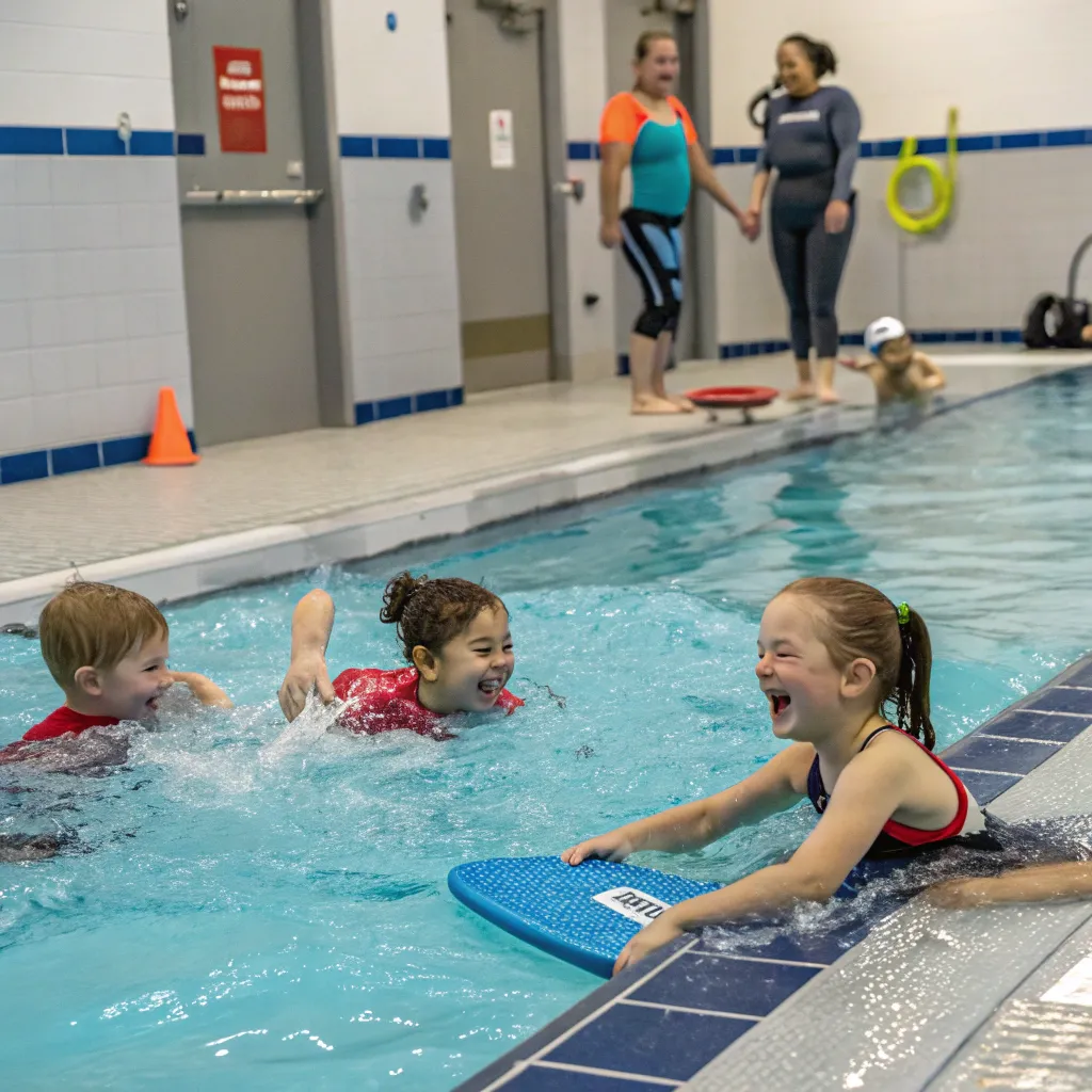 Children enjoying swimming lessons